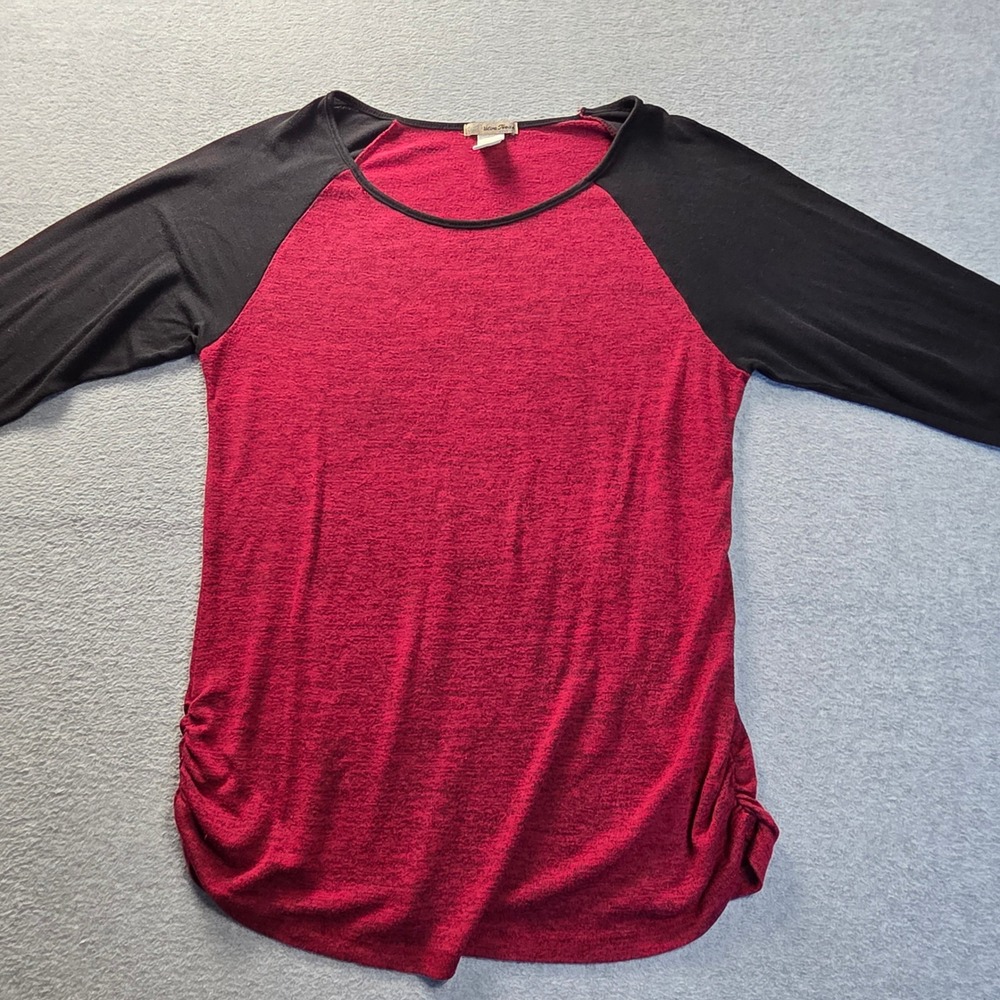 Colorblock Raglan Top Red Black Ruched Side Stretch Womens 2X Ultra Teez
